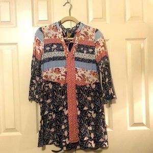 Mix Pattern Tunic Tie Top
